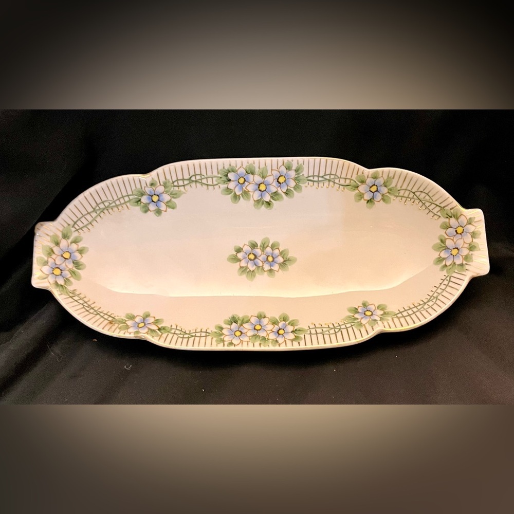 Nippon Hand Painted Bone China Porecelain Ceramic Celery Dish Antique 22K Gold
